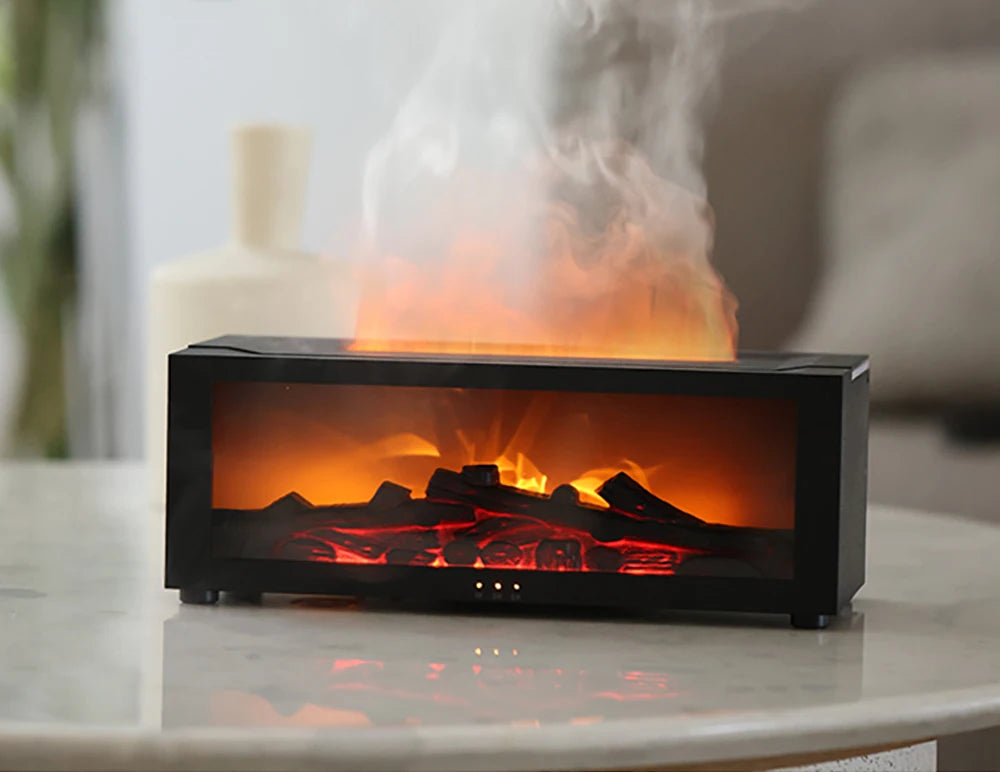 Humidificador de aire, difusor de aceites esenciales, humidificador de aroma con efecto de llama, difusor de fragancia para habitaciones y el hogar con luz nocturna, difusor de aromaterapia